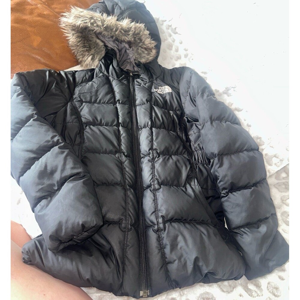North face black puffer girls fur jacket